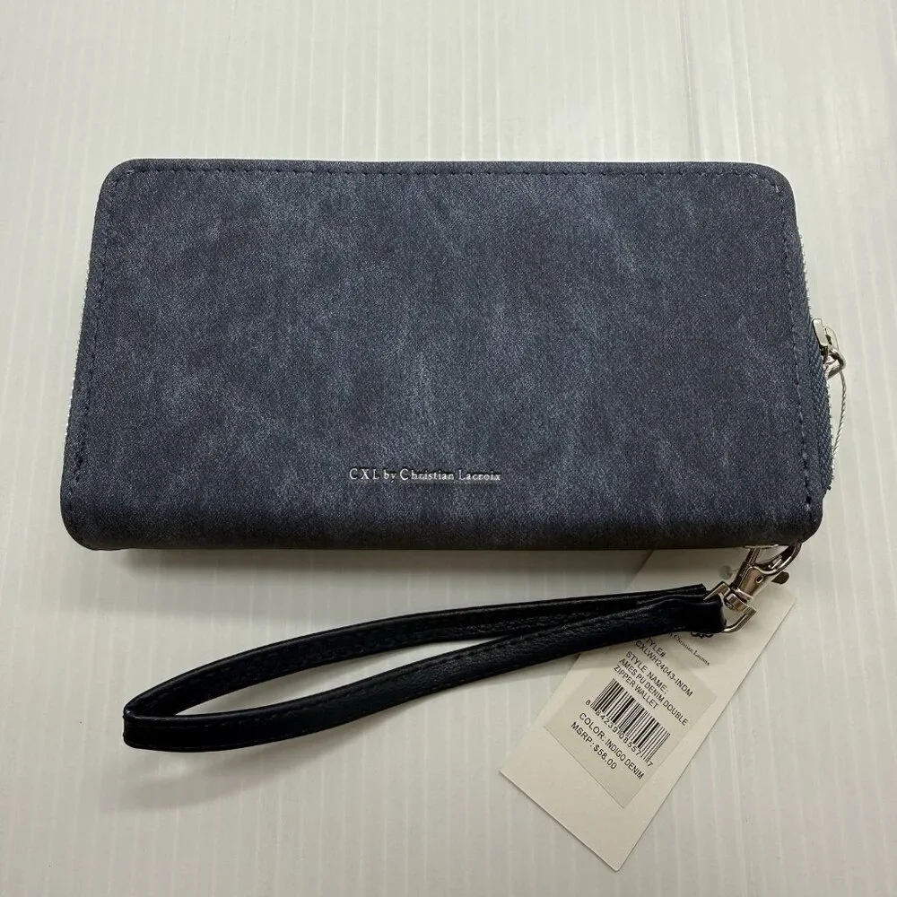 CXL Christian Lacroix Denim Double Zip Large Wallet Wristlet Indigo NWT